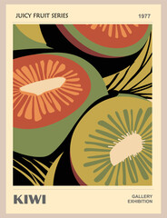Abstract Fruit Market retro poster. Trendy kitchen gallery wall art with kiwi fruits. Modern contemporary art interior decoration, painting. Vector illustration.