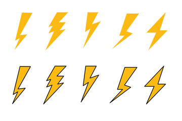 set of electricity, flash, lightning, speed icon. danger sign symbol
