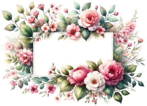 Watercolor painting of Flowers and botanical elements for frame, corner and border invitation