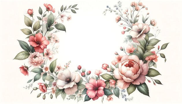 Watercolor painting of Flowers and botanical elements for frame, corner and border invitation