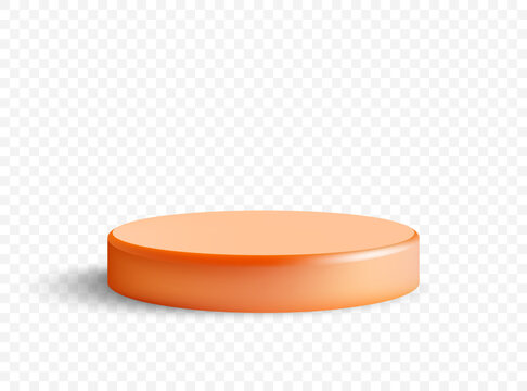 3D realistic orange cylindrical podium on white background. Stage showcase.