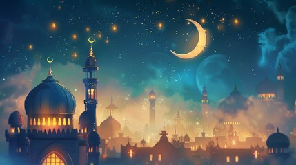 An illustration for the Ramadan holiday to wish people 