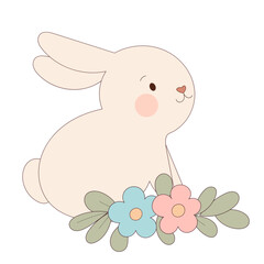 Happy Easter Rabbit Icon. Cute Easter Bunny Mascot. Traditional Spring Holiday Decoration Rabbit Funny Character Symbol  Illustration Art. 