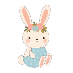 Happy Easter Rabbit Icon. Cute Easter Bunny Mascot. Traditional Spring Holiday Decoration Rabbit Funny Character Symbol  Illustration Art. 