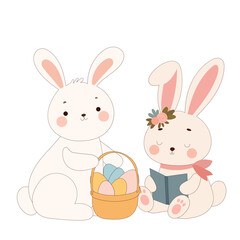 Happy Easter Rabbit Icon. Cute Easter Bunny Mascot. Traditional Spring Holiday Decoration Rabbit Funny Character Symbol  Illustration Art. 