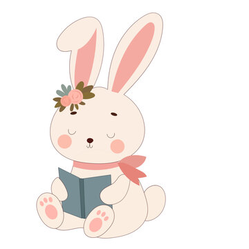 Happy Easter Rabbit Icon. Cute Easter Bunny Mascot. Traditional Spring Holiday Decoration Rabbit Funny Character Symbol  Illustration Art. 