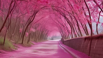 Fotobehang Pink tree tunnel in in South Korea © rabia