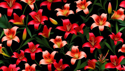 A collage of different red flowers blooming against a dark background