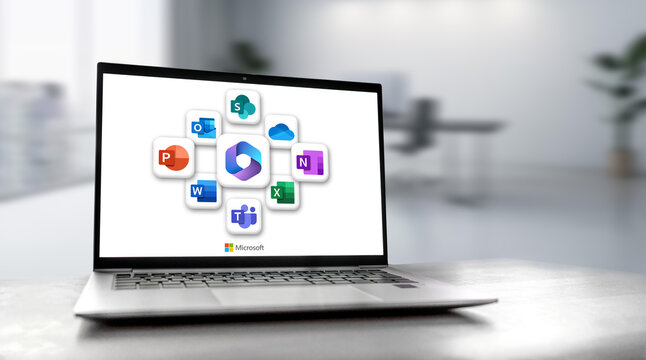 Microsoft 365 software product displayed on laptop