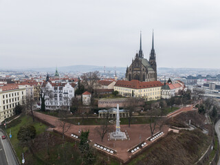 Fototapeta na wymiar Aerial view of Denisovy sady park in the city of Brno in the Czech Republic