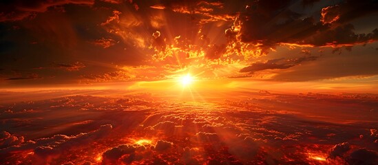 Fiery Solar Flare Eruption at Sunset: A Fantasy Concept of Heaven and Hell from a High Altitude Perspective