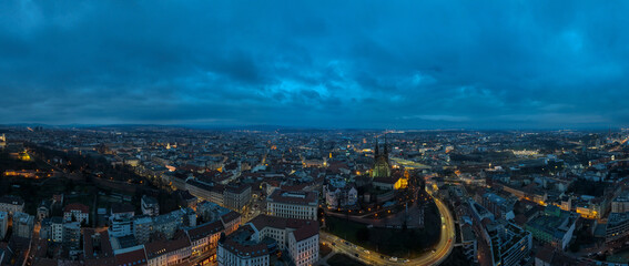 Night aerial view of the city of Brno in the Czech Republic