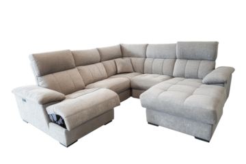 Modern Sectional Couch With Footstool and Ottoman. On White or PNG Transparent Background.