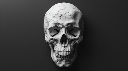 White clay skull 3D Illustration on black background. generative ai 