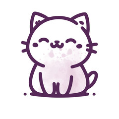 PNG transparent cute kittie sticker ready outline cat with watercolor 