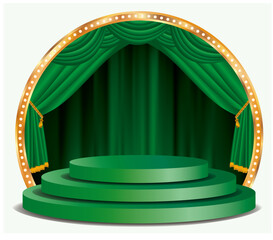 vector green podium stage with green curtain