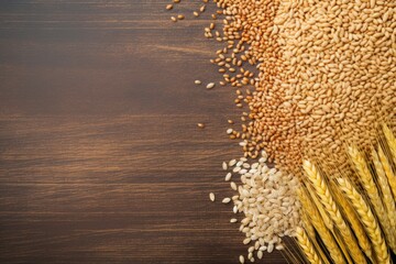 top view of grains with copy space for text. food background for stock photography - generative ai - obrazy, fototapety, plakaty