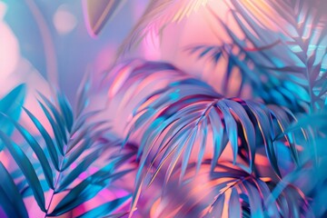 Fototapeta na wymiar Blurry view of vibrant tropical plants in shades of blue and pink