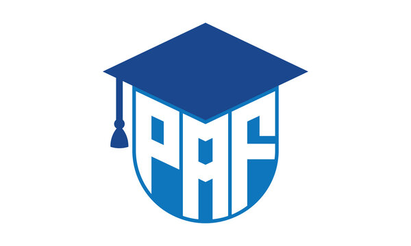 PAF initial letter academic logo design vector template. school college logo, university logo, graduation cap logo, institute logo, educational logo, library logo, teaching logo, book shop, varsity