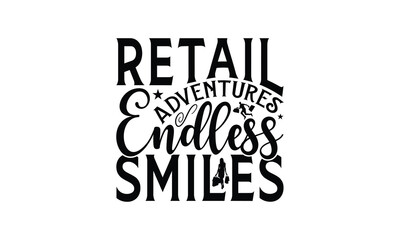 Retail Adventures Endless Smiles - Shopping T-Shirt Design, This illustration can be used as a print on t-shirts and bags, stationary or as a poster.