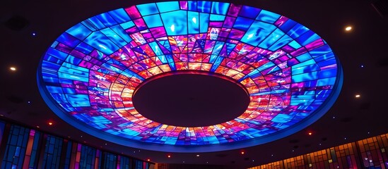 Stained Glass-Inspired LED Ceiling in Cathedral-Like Interior: A Modern yet Traditional Lighting Design for Casino or Lobby Decor