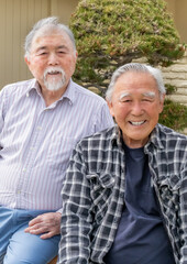 Casual Environmental Portrait of Two Octogenarian Japanese Brothers, California, USA, vertical