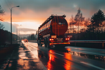 Fototapeta na wymiar Shot of a lorry transportating of oil truck
