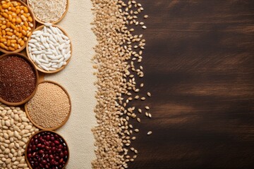 top view of grains with copy space for text. food background for stock photography - generative ai