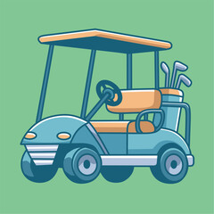 Golf Cart side view isolated in green background. Vector illustration in minimalist design