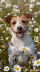 Carefree Jack Russell Terrier surrounded by daisies, emphasizing the necessity of protection against ticks and fleas.