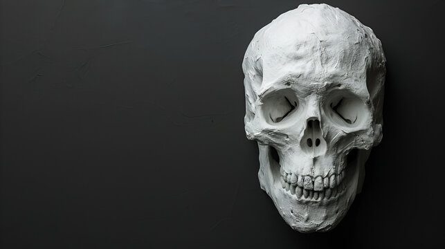 White clay skull 3D Illustration on black background. generative ai 
