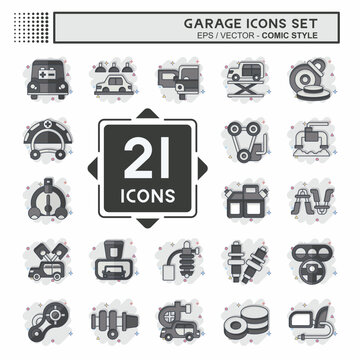 Icon Set Garage. related to Automotive symbol. comic style. simple design editable. simple illustration