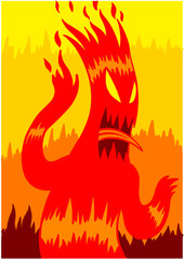 A flame monster or fire spirit character in cartoon style. Vector Illustration