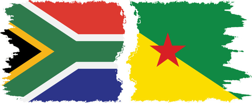 French Guiana and South Africa grunge flags connection vector