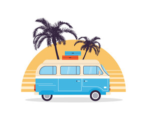 Beach summer car. Summer time vacation banner design template