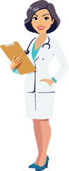 Confident female doctor with clipboard