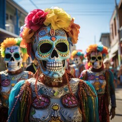 Festive Fiesta: Calacas and Catrinas Bring Life to the Town Square