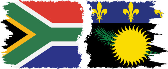 Guadeloupe and South Africa grunge flags connection vector