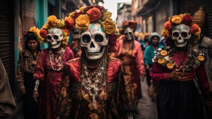 Radiant Revelry: Skeletons and Catrinas Dance Through the Streets