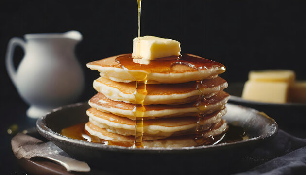pancakes, ahornsirup, close up, sirup, schwarz, essen, frühstücken, frühstück, butter, hintergrund, morgens, makro, neu, modern, lifestyle, stapel, viele, vielfalt, mahlzeit