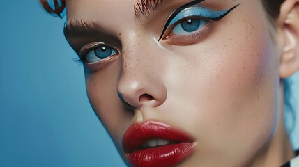 A beauty portrait of a model with bold graphic eyeliner - obrazy, fototapety, plakaty