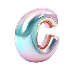 3D Letter C in glossy glass, isolated on transparent background.