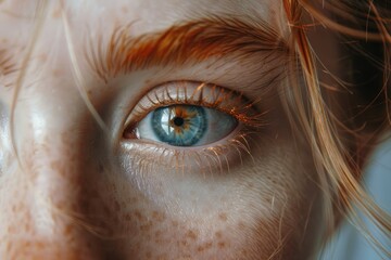 A close-up portrait highlighting the contrast and beauty of a models unique eye color - obrazy, fototapety, plakaty