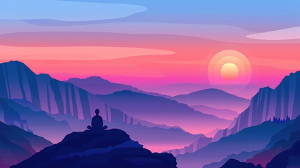 A person sitting atop a mountain, watching the sunset in the background