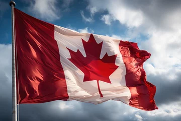 Fotobehang The National flag of Canada flag outdoor against sky Generative AI © Saim Art