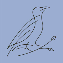 raven bird line art logo vector minimalist illustration design