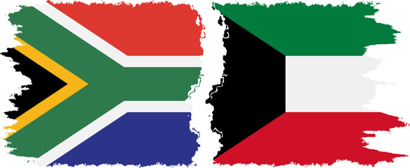 Kuwait and South Africa grunge flags connection vector