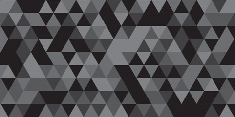 Abstract geometric black and gray background seamless mosaic and low polygon triangle texture wallpaper. Triangle shape retro wall grid pattern geometric ornament tile vector square element.