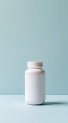 A plain white Mockup bottle with a ribbed cap on a pastel blue background.