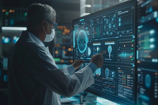A doctor using AI Technology decision support systems.
